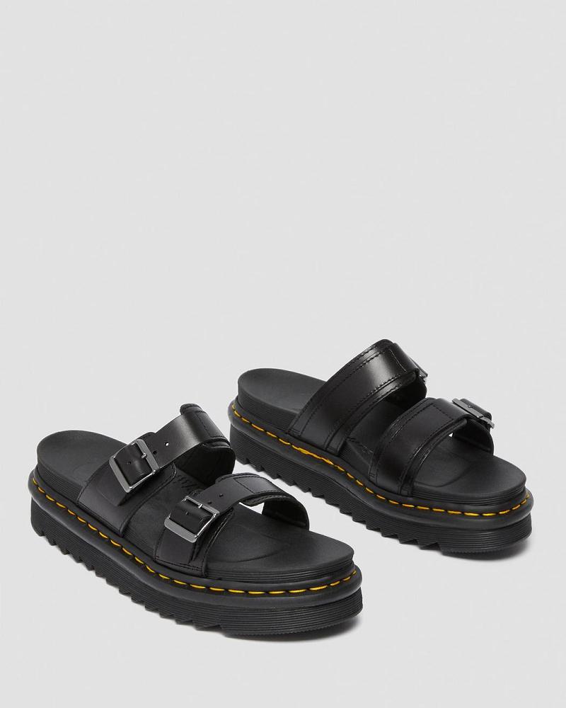 Sandalias Deslizantes Dr Martens Myles Brando Cuero Hebilla Hombre Negros | MX 170NWY